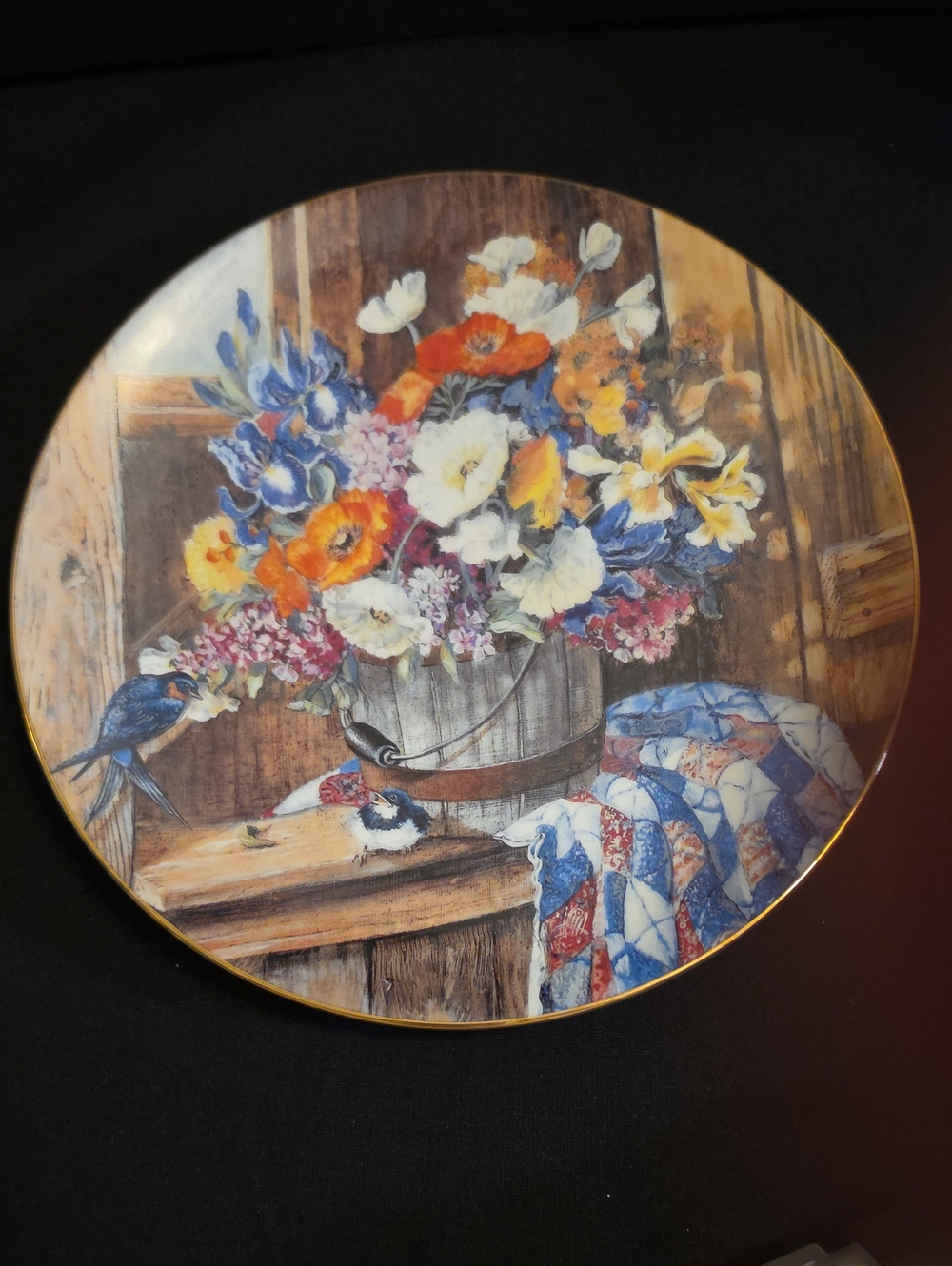George Floral Bouquet Plate in Blue, Orange, Yellow, White, Red